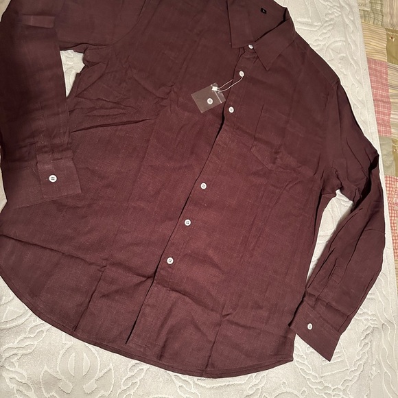 Men's‎ Brown Shirt Size L 30% Linen 70% Rayon - Picture 2 of 12